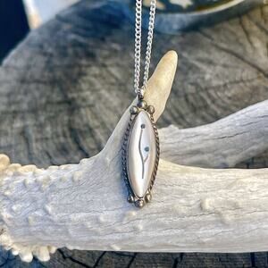 Zuni Sterling Silver Mother of Pearl Turquoise Inlay Pendant Necklace Signed